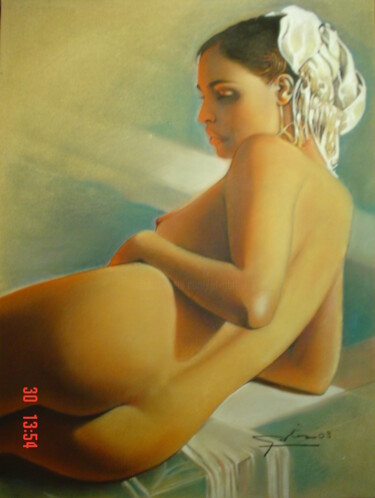 Desenho intitulada "NU AU BAIN" por José Garcia (GARBEL), Obras de arte originais, Pastel