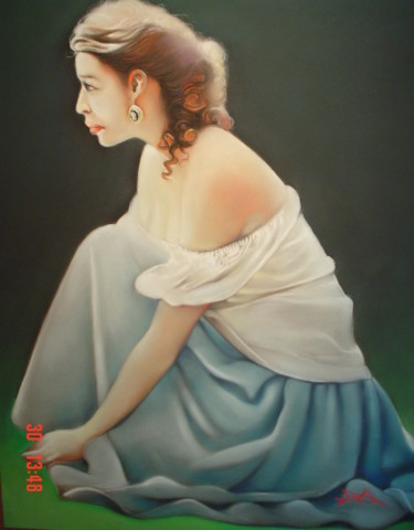 Dessin intitulée "Femme de profil" par José Garcia (GARBEL), Œuvre d'art originale, Pastel