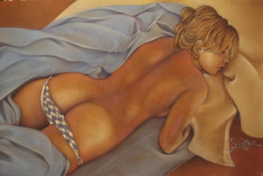 Dibujo titulada "Nu de dos" por José Garcia (GARBEL), Obra de arte original, Pastel Montado en Panel de madera