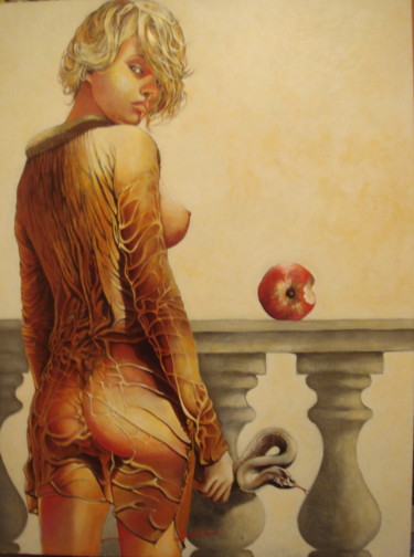 Peinture intitulée "EVA A LA POMME" par José Garcia (GARBEL), Œuvre d'art originale, Acrylique