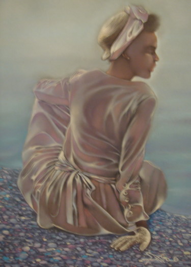 Dessin intitulée "Jeune fille sur la…" par José Garcia (GARBEL), Œuvre d'art originale, Pastel