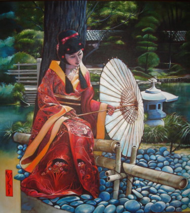 Peinture intitulée "Geisha" par José Garcia (GARBEL), Œuvre d'art originale, Acrylique