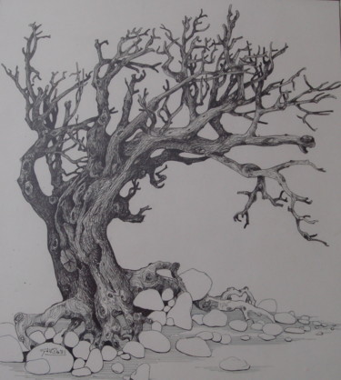 Dessin intitulée "L'arbre" par José Garcia (GARBEL), Œuvre d'art originale, Encre