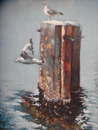 Pittura intitolato "Le vieux ponton aux…" da José Garcia (GARBEL), Opera d'arte originale, Acrilico