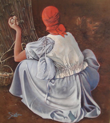 Ζωγραφική με τίτλο "La Pondeuse" από José Garcia (GARBEL), Αυθεντικά έργα τέχνης, Ακρυλικό