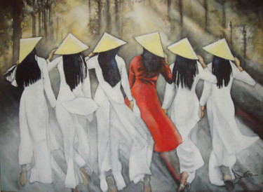 Painting titled "LES JOLIES VIETNAMI…" by José Garcia (GARBEL), Original Artwork, Acrylic