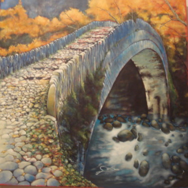 Pittura intitolato "Le vieux pont en Au…" da José Garcia (GARBEL), Opera d'arte originale, Acrilico