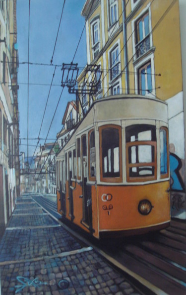 Painting titled "Lisbonne" by José Garcia (GARBEL), Original Artwork, Acrylic