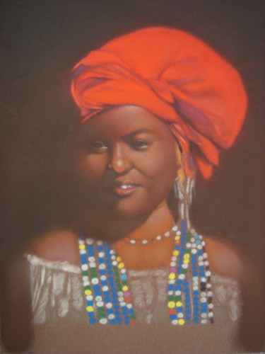 Drawing titled "Portrait d'africaine" by José Garcia (GARBEL), Original Artwork, Pastel