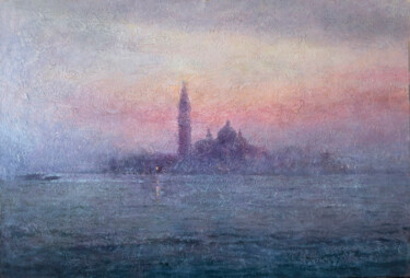 Painting titled "Venecia al atardecer" by Jose Gil, Original Artwork, Oil Mounted on Wood Panel