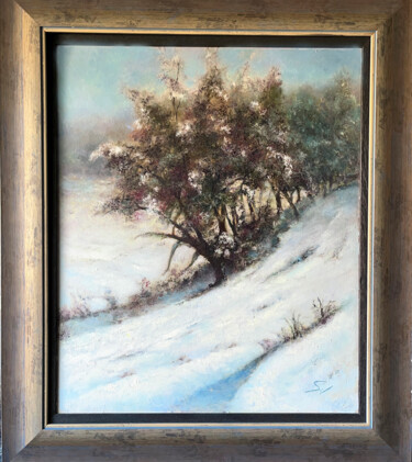 Painting titled "Escena invernal" by Jose Gil, Original Artwork, Oil Mounted on Wood Panel