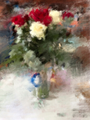 Цифровое искусство под названием "Red and yellow rose…" - Jose Gil, Подлинное произведение искусства, Цифровая живопись