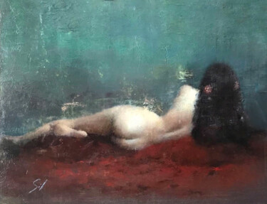 Schilderij getiteld "Female etude" door Jose Gil, Origineel Kunstwerk, Olie Gemonteerd op Houten paneel