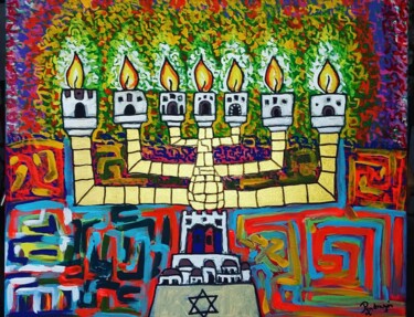 Painting titled "Menorah" by José Godoy, Original Artwork, Acrylic