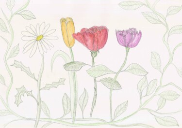 Dibujo titulada "Flores variadas y h…" por José González Marsal, Obra de arte original, Lápiz