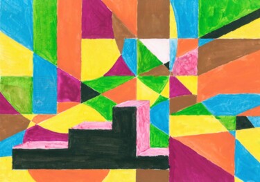 Pintura titulada "Vidriera geométrica" por José González Marsal, Obra de arte original, Témpera
