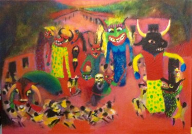 Картина под названием "Mascarada" - Jose Jackson Gudamuz, Подлинное произведение искусства, Акрил Установлен на Деревянная р…