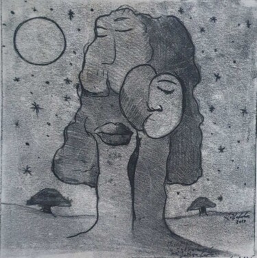 Impressões e gravuras intitulada "Nocturno" por Jose Jackson Gudamuz, Obras de arte originais, Monotipo Montado em Outro pai…