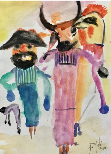 Pittura intitolato "Mascaradas" da Jose Jackson Gudamuz, Opera d'arte originale, Acquarello