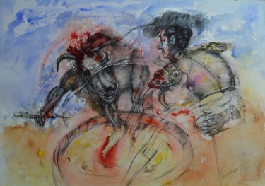 Desenho intitulada "Difícil lidia" por Jose Luis Madrazo Gastaudi, Obras de arte originais, Tinta