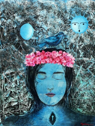 Картина под названием "Guirnalda de flores" - José Luis Montes, Подлинное произведение искусства, Акрил