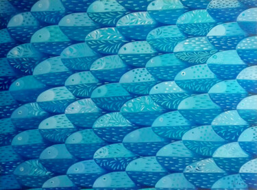 Картина под названием "101 Tonos de azul" - José Luis Montes, Подлинное произведение искусства, Масло Установлен на Деревянн…