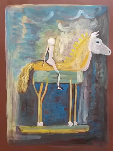 Pintura titulada "Caballo amarillo" por José Luis Montes, Obra de arte original, Gouache
