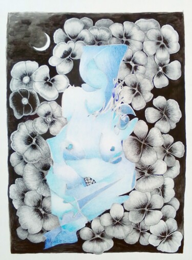 Painting titled "Todas sus flores" by José Luis Montes, Original Artwork, Graphite