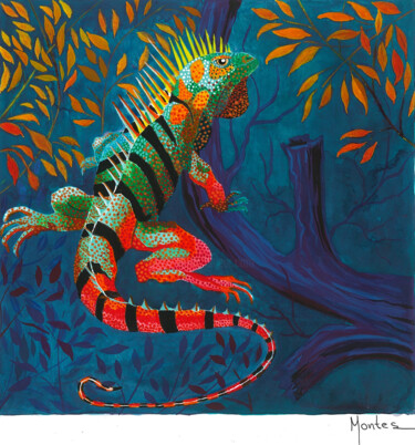 Malerei mit dem Titel "Iguana Iguana" von José Luis Montes, Original-Kunstwerk, Acryl