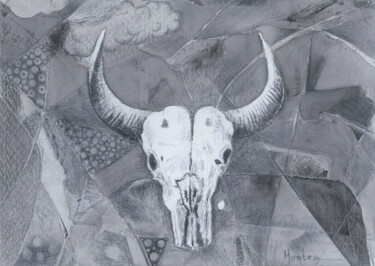 Pintura titulada "Calavera de buey" por José Luis Montes, Obra de arte original, Lápiz