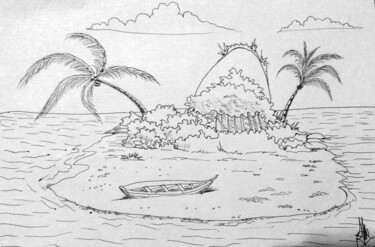 Dessin intitulée "Ilha da canoa solit…" par Jose Luis, Œuvre d'art originale, Stylo à bille