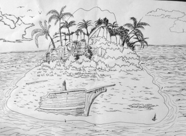 Drawing titled "Ilha do navio naufr…" by Jose Luis, Original Artwork, Ballpoint pen