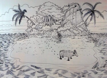 Zeichnungen mit dem Titel "Ilha do rei carneiro" von Jose Luis, Original-Kunstwerk, Kugelschreiber