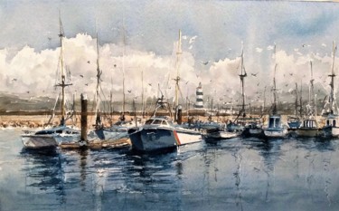 Peinture intitulée "Marina Boats" par José Manuel Ferreira, Œuvre d'art originale, Aquarelle