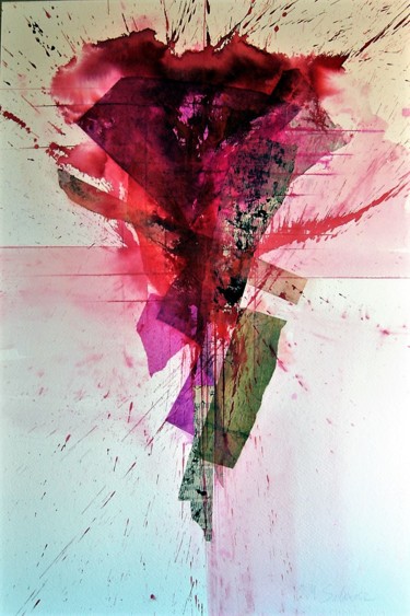 Peinture intitulée "negra flor (Rojo)" par José Manuel Salazar, Œuvre d'art originale, Encre