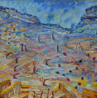 Painting titled "Paisatge13" by Jose María Cal, Original Artwork, Oil Mounted on Wood Stretcher frame