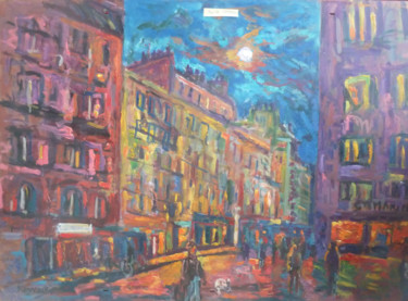 Peinture intitulée "La rue du Commerce…" par Nowacki, Œuvre d'art originale, Huile