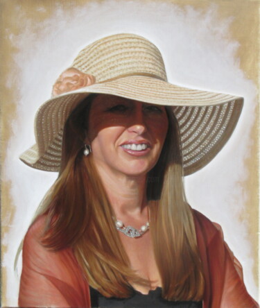 Peinture intitulée "A senhora do chapéu" par José Pedro Santos Almeida, Œuvre d'art originale, Huile