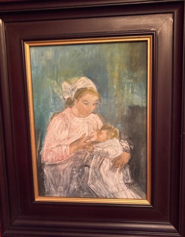 Painting titled "Maternidad" by Jose Ramon Campomanes Alvarez, Original Artwork, Oil Mounted on Wood Stretcher frame