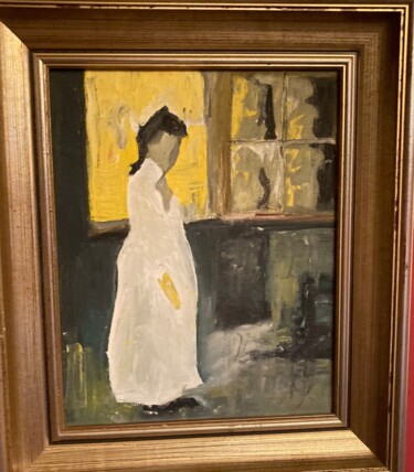 Painting titled "Mujer de blanco" by Jose Ramon Campomanes Alvarez, Original Artwork, Oil Mounted on Wood Stretcher frame
