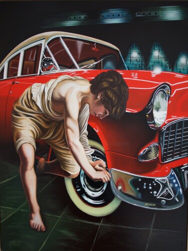 Peinture intitulée "David at the garage" par Jose Ramon Muro Pereg (JRMuro), Œuvre d'art originale, Huile