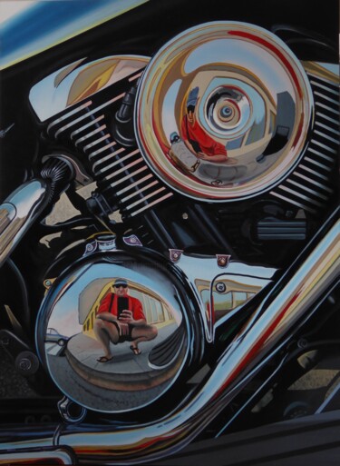 Schilderij getiteld "Bike reflexions" door Jose Ramon Muro Pereg (JRMuro), Origineel Kunstwerk, Olie