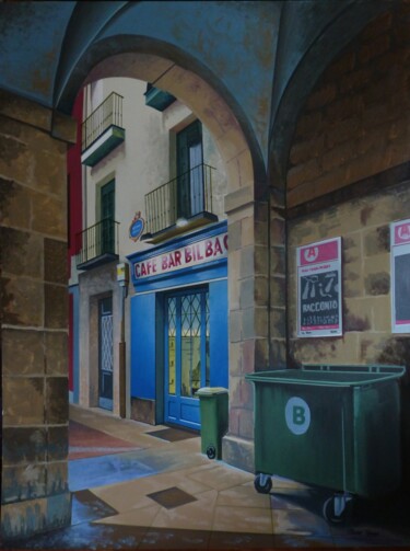 Painting titled "Cafe Bar Bilbao" by Jose Ramon Muro Pereg (JRMuro), Original Artwork, Acrylic