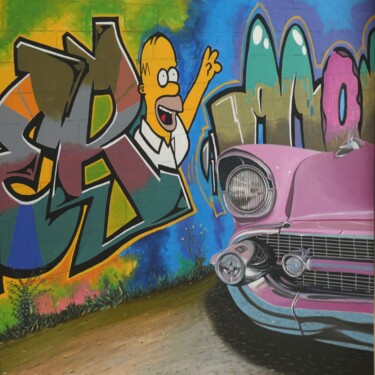 Картина под названием "HOMER AND THE CHEVY" - Jose Ramon Muro Pereg (JRMuro), Подлинное произведение искусства, Акрил