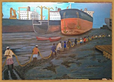 Painting titled "Desguace de barcos…" by Jose Raul Ros, Original Artwork, Oil