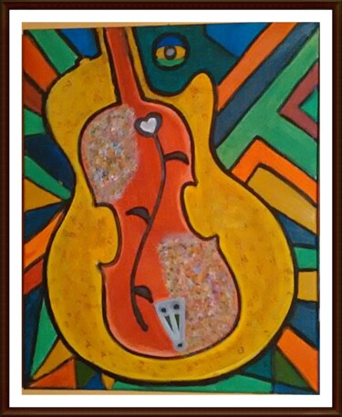 Peinture intitulée "Guitarra bajo violin" par Jose Raul Ros, Œuvre d'art originale, Huile