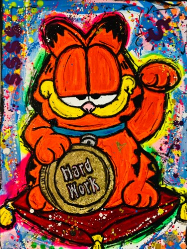 Painting titled "Lucky Cat" by Jose Rivera, Original Artwork, Acrylic