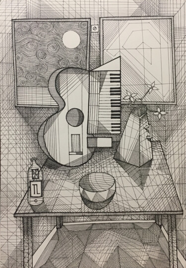 Dibujo titulada "Mesa de Músico (Mus…" por José Roberto Teixeira Leite Junior, Obra de arte original, Rotulador