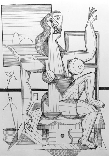 Рисунок под названием "Quarentena V" - José Roberto Teixeira Leite Junior, Подлинное произведение искусства, Гелевая ручка