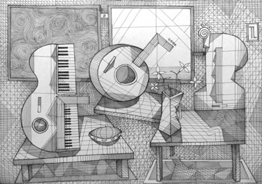 Desenho intitulada "Mesas de Músico (Mu…" por José Roberto Teixeira Leite Junior, Obras de arte originais, Marcador